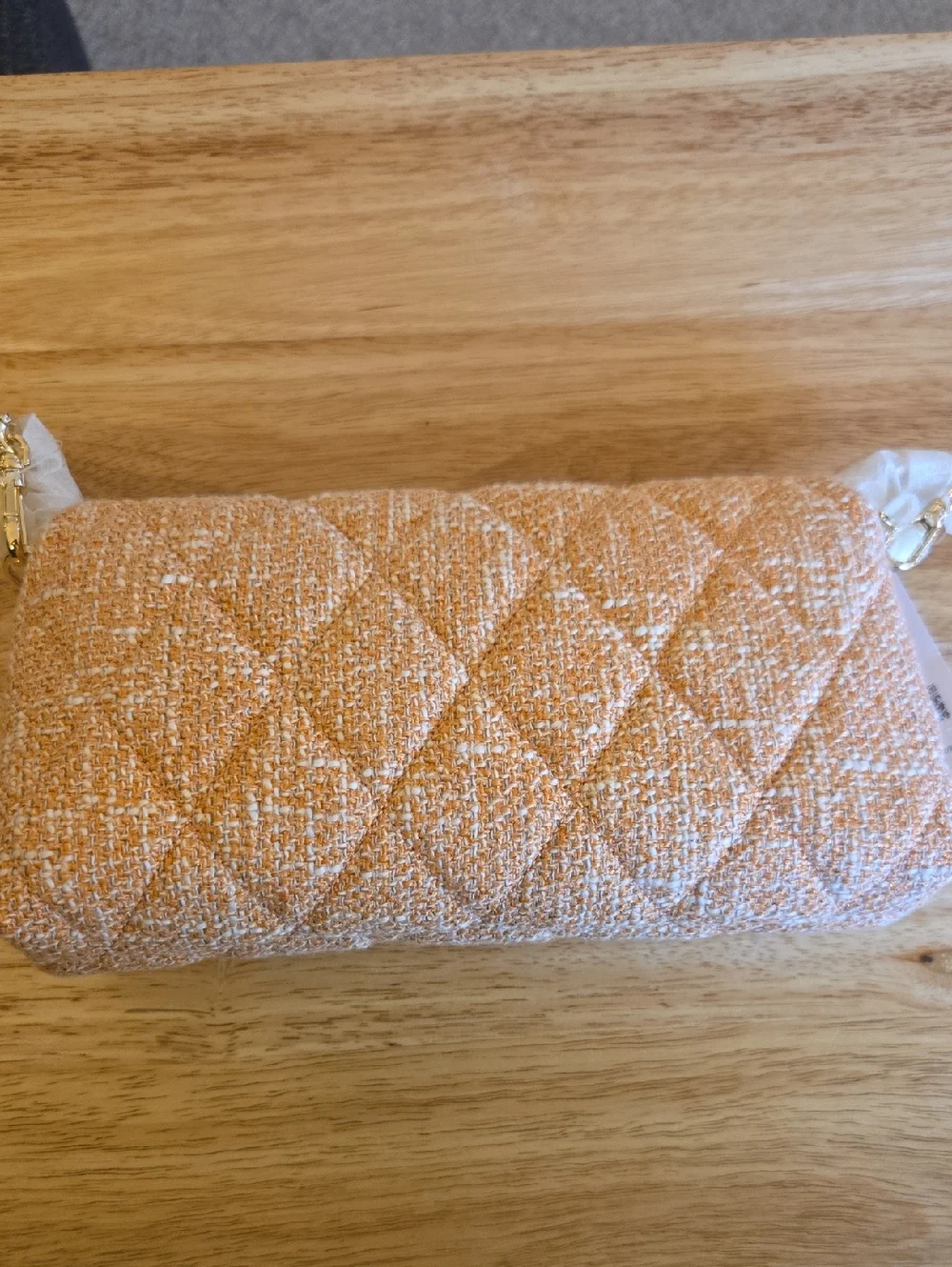 Kate Spade Carey Quilted Peach Tweed Wallet On Chain